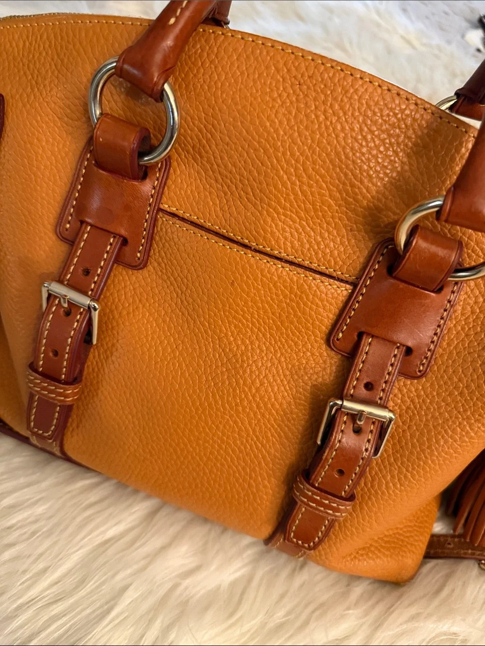 Dooney & Bourke Two-Tone Orange Pebbled Leather Satchel